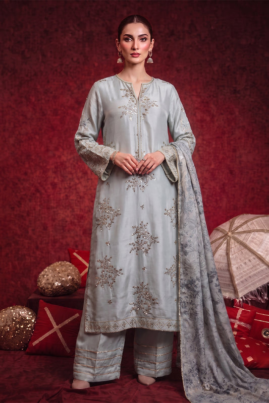 3 Piece - Premium Pure Tussar Silk Embroidered Suit LFP1170