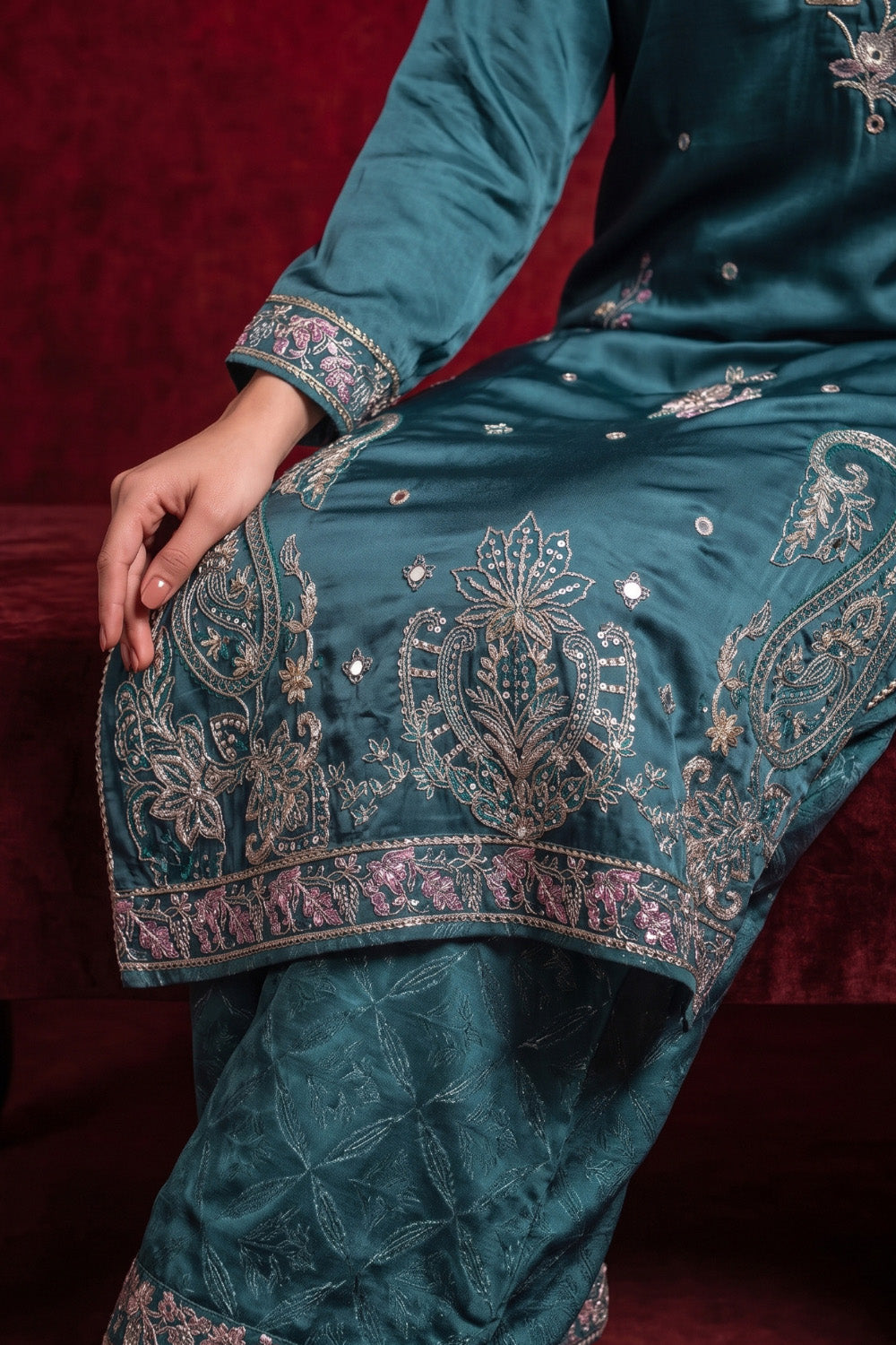 3 Piece - Premium Pure Tussar Silk Embroidered Suit LFP1153