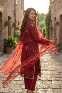 3 Piece - Embroidered Korean Silk Suit LFP1143