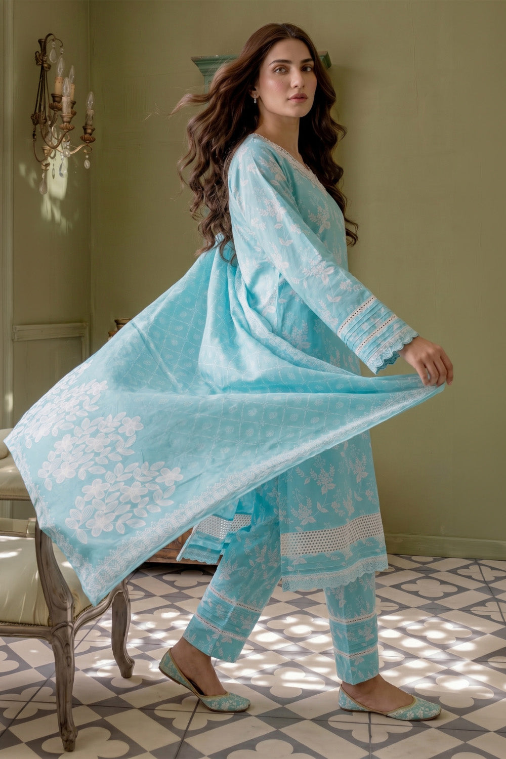 3 Piece - Embroidered Digital Printed Lawn Suit P001236