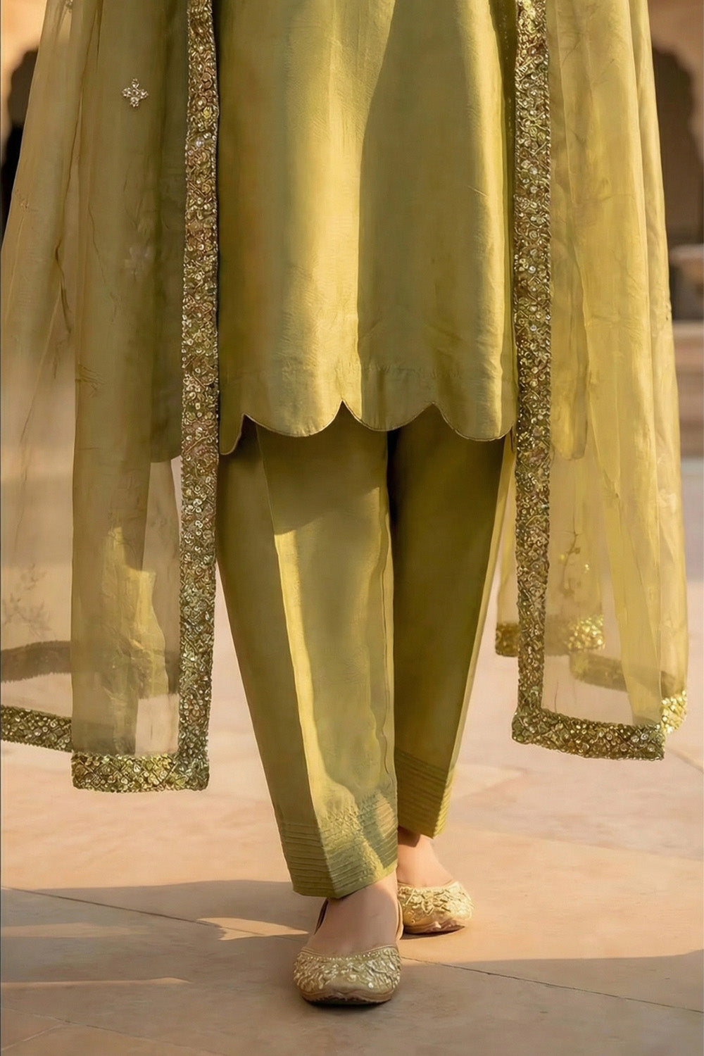 3 Piece - Embroidered Hand Embellished Sheesha Silk Suit LFP1144