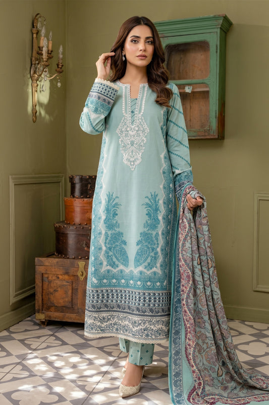 3 Piece - Embroidered Digital Printed Lawn Suit U001234 (Unstitched and Stitched)