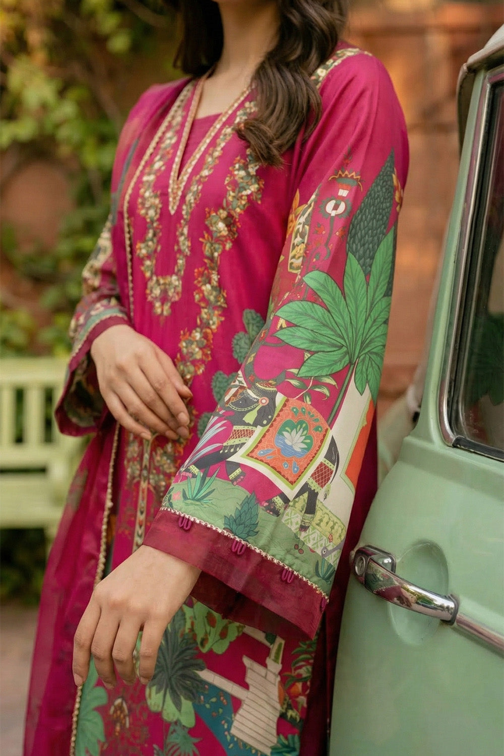 3 Piece - Embellished Printed Shamoz Silk Suit LFP1165