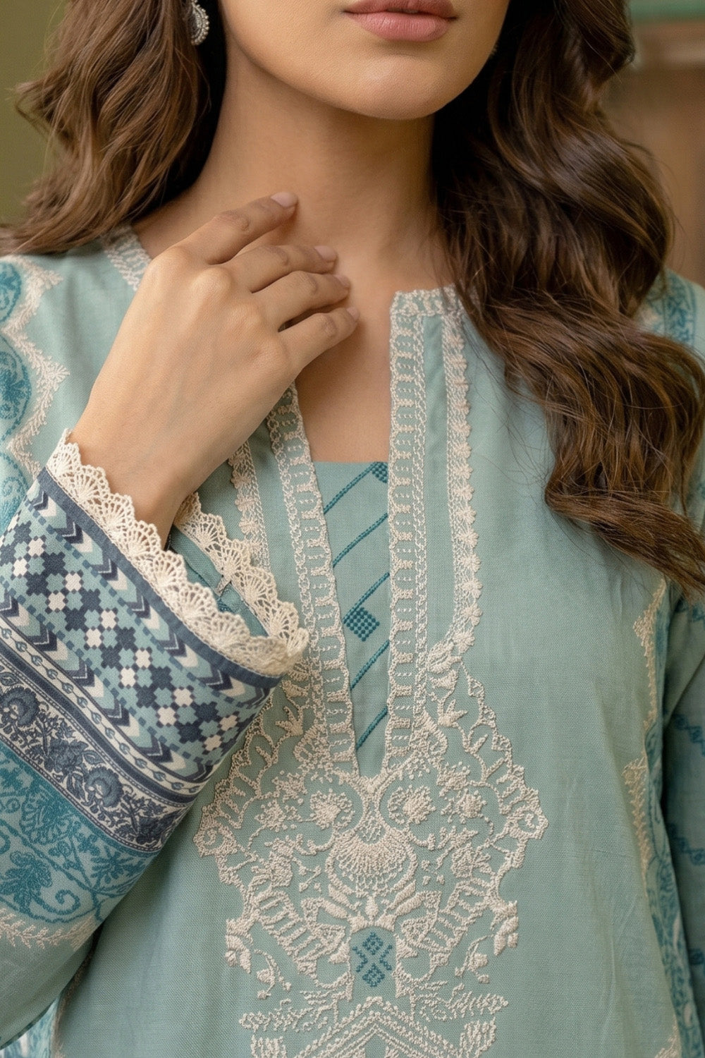 3 Piece - Embroidered Digital Printed Lawn Suit U001234 (Unstitched and Stitched)