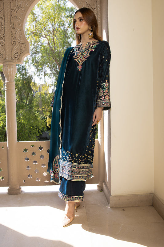 3 Piece - Embroidered Premium Velvet Suit V001017