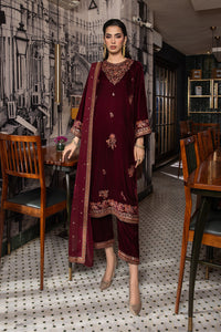 3 Piece - Embroidered Premium Velvet Suit V001018