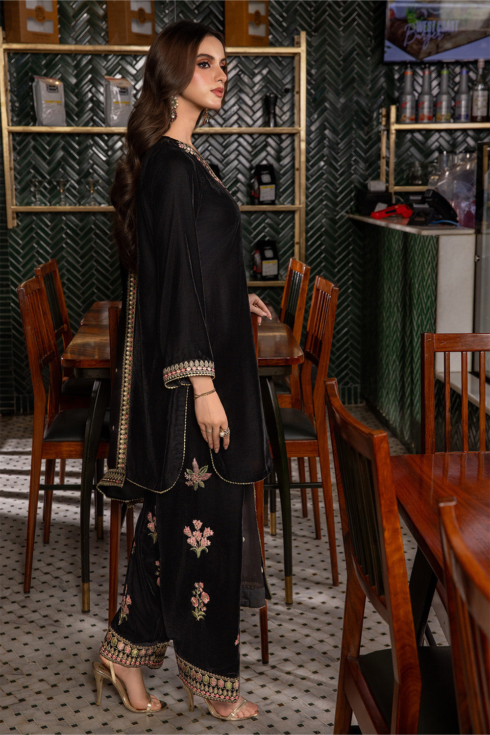 3 Piece - Embroidered Premium Velvet Suit V001019