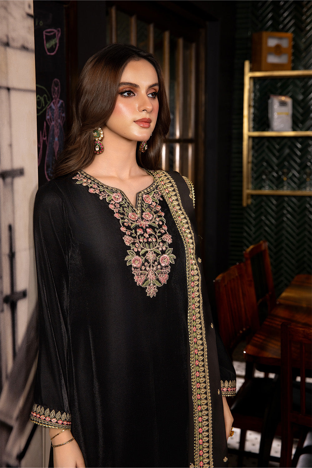 3 Piece - Embroidered Premium Velvet Suit V001019