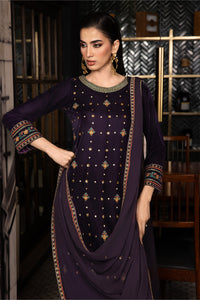 3 Piece - Embroidered Premium Velvet Suit V001020