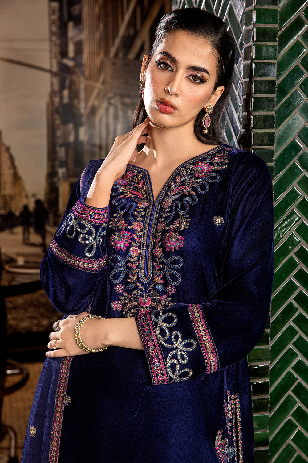 3 Piece - Embroidered Premium Velvet Suit V001021