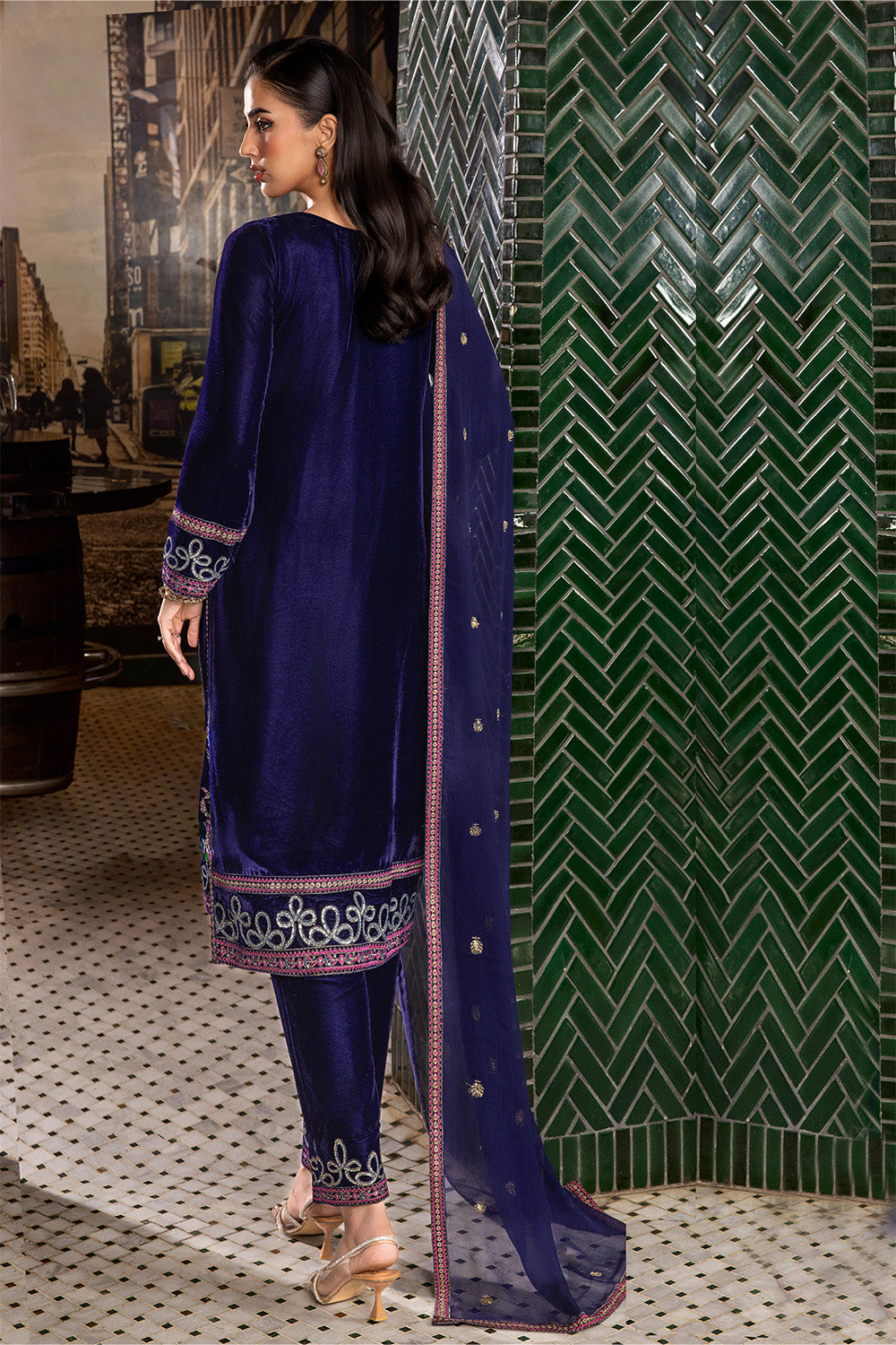3 Piece - Embroidered Premium Velvet Suit V001021