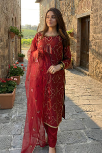 3 Piece - Embroidered Korean Silk Suit LFP1143