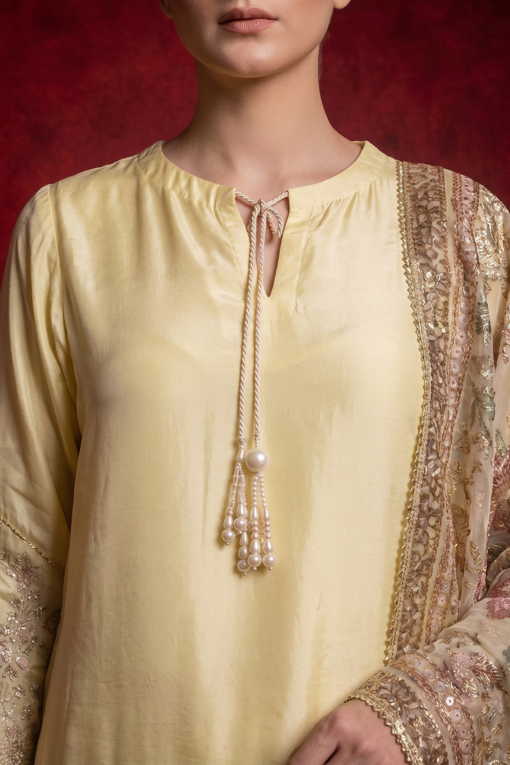 3 Piece - Premium Pure Tussar Silk Embroidered Suit LFP1171