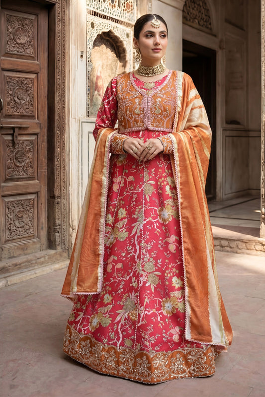 2 Piece - Embroidered Printed Shamoz Silk Suit LFP1151