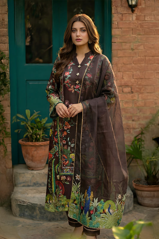 3 Piece - Embellished Printed Shamoz Silk Suit LFP1158