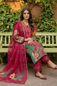 3 Piece - Embellished Printed Shamoz Silk Suit LFP1165
