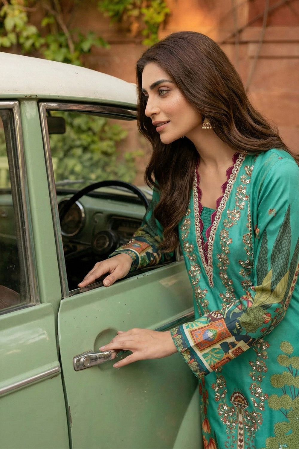 3 Piece - Embellished Printed Shamoz Silk Suit LFP1166