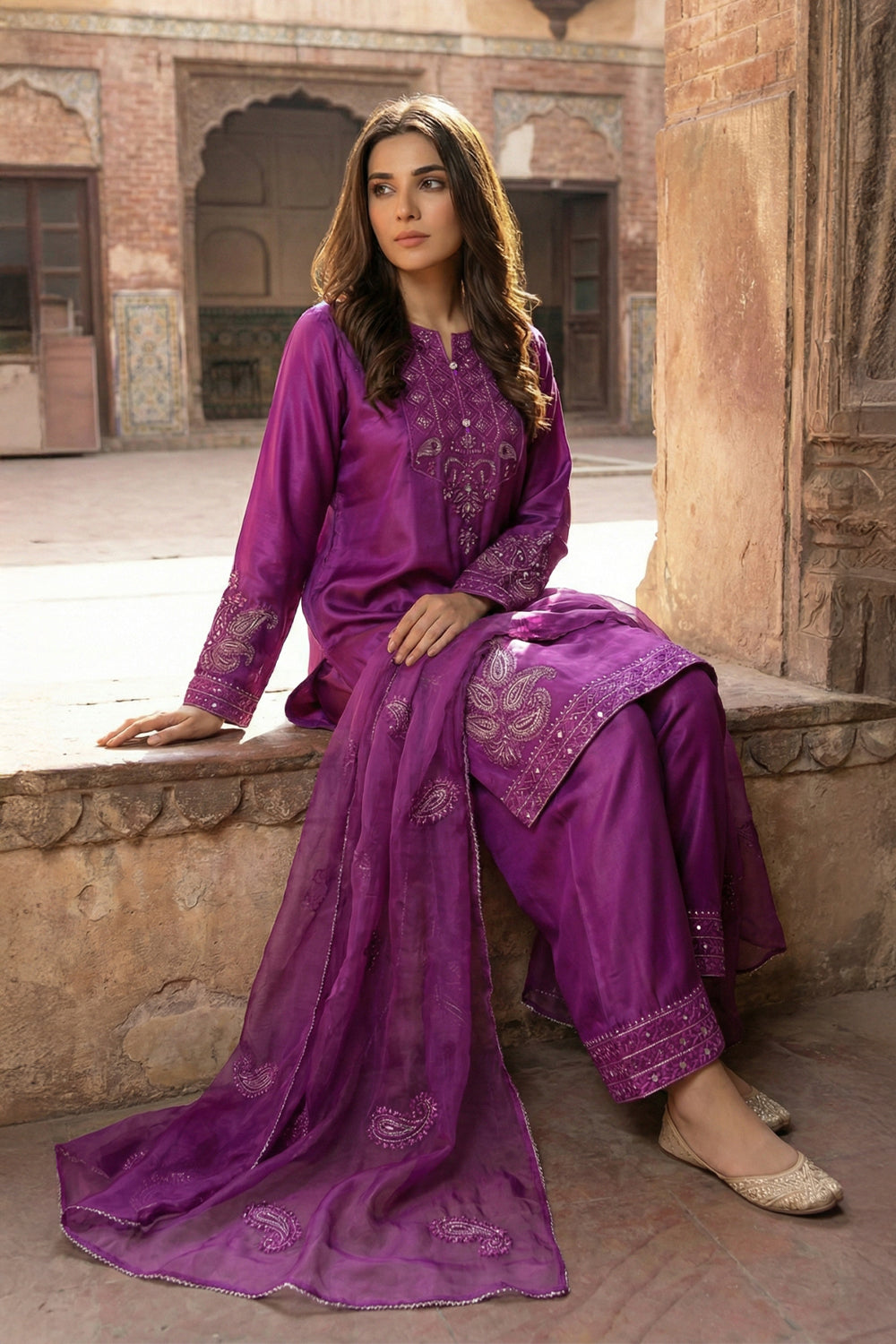 3 Piece - Premium Pure Silk Embroidered Suit LFP1148