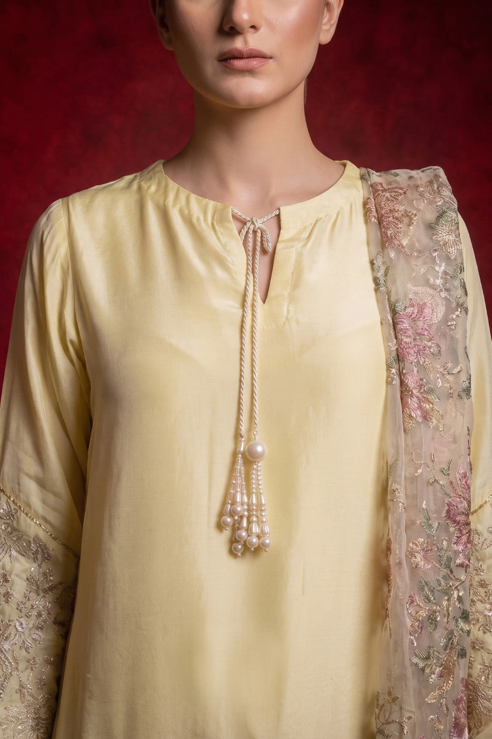 3 Piece - Premium Pure Tussar Silk Embroidered Suit LFP1171