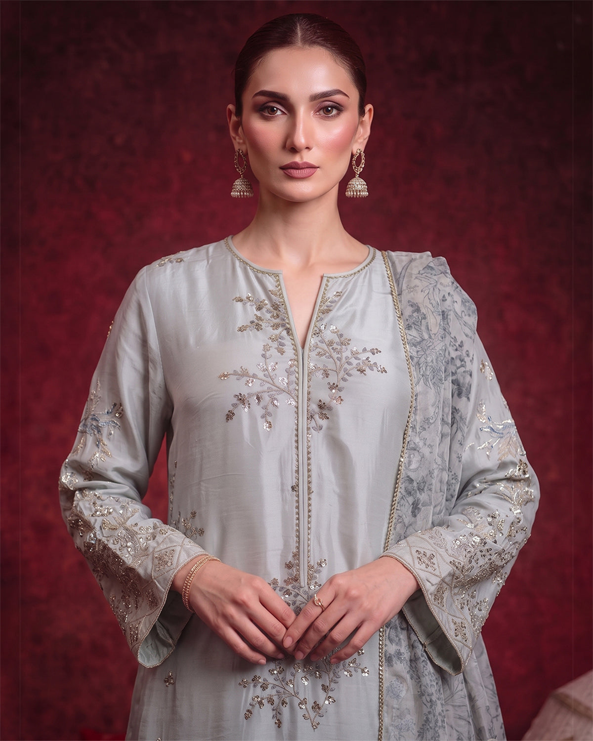 3 Piece - Premium Pure Tussar Silk Embroidered Suit LFP1170