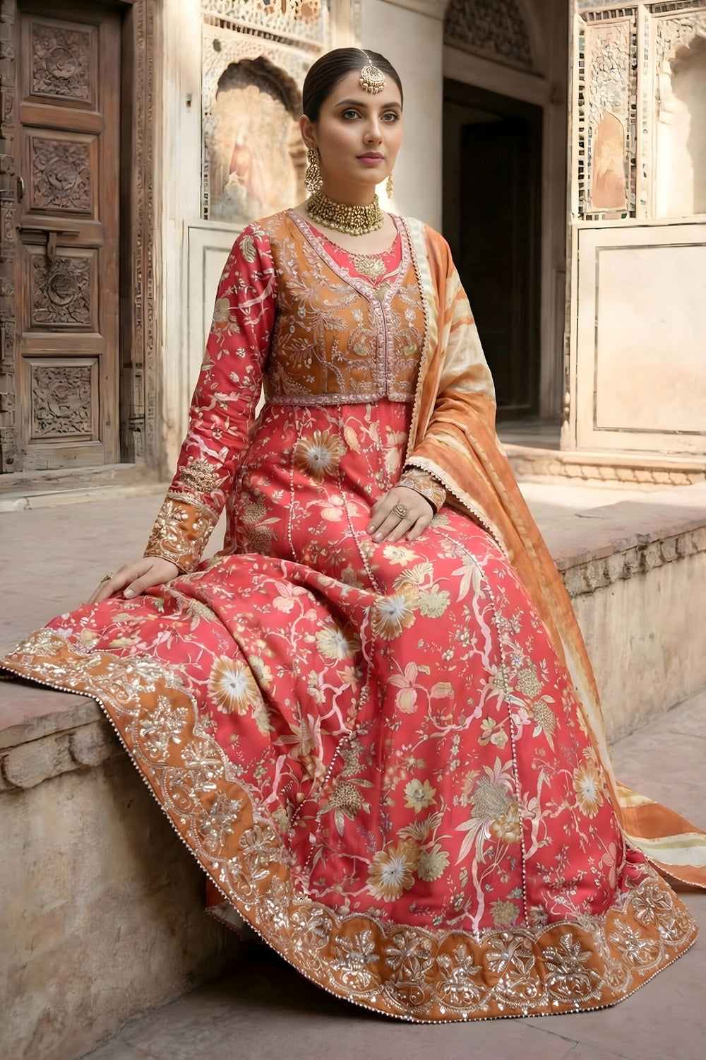 2 Piece - Embroidered Printed Shamoz Silk Suit LFP1151