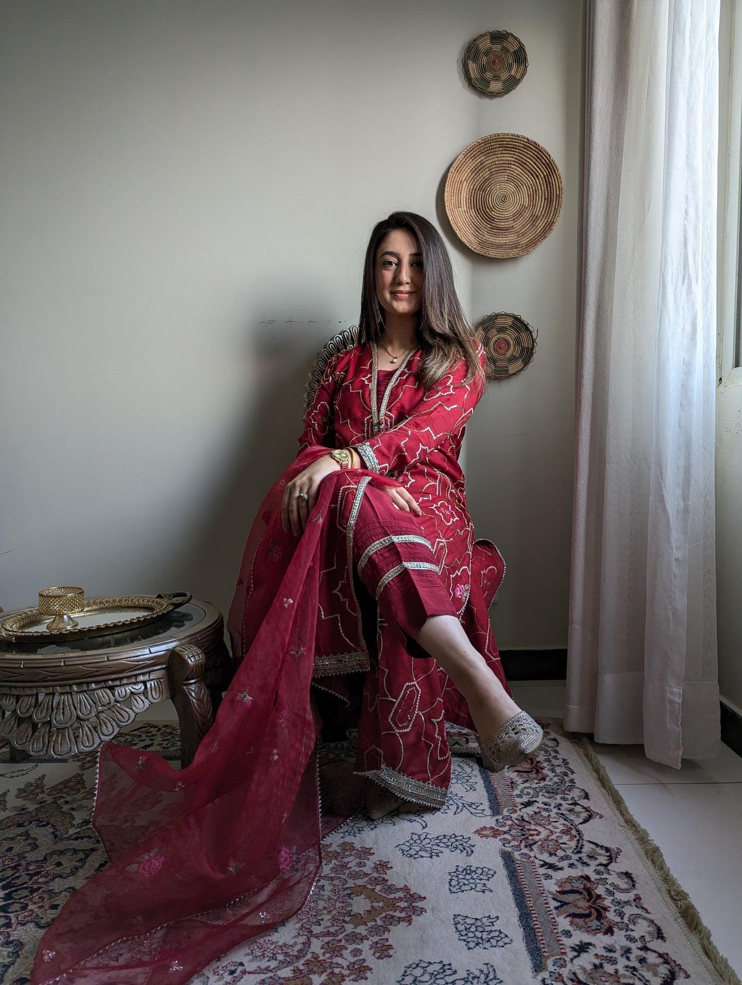 3 Piece - Embroidered Korean Silk Suit LFP1131