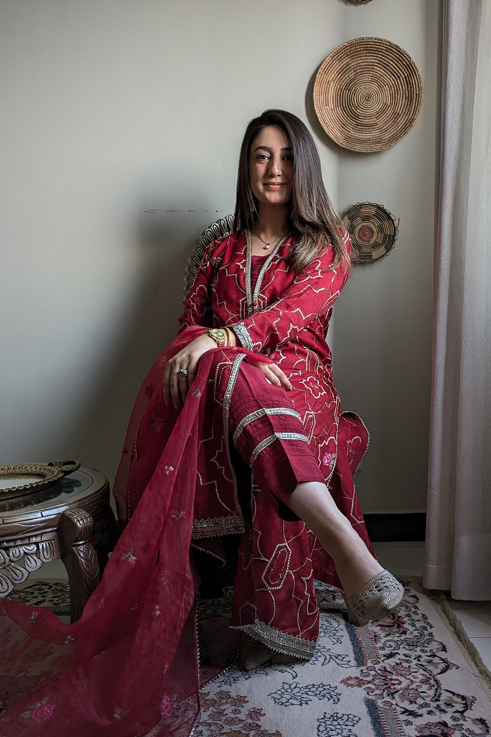 3 Piece - Embroidered Korean Silk Suit LFP1131