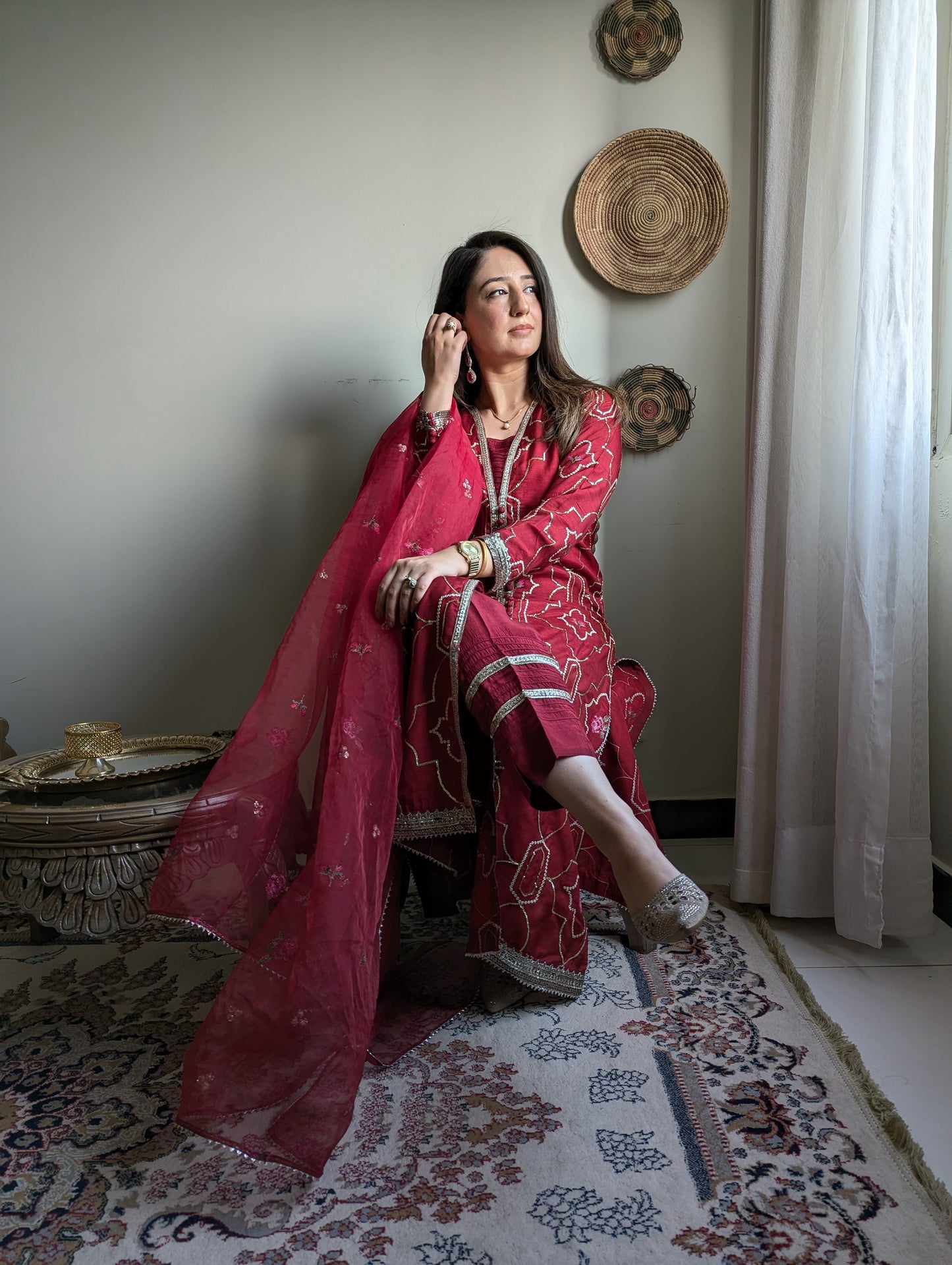 3 Piece - Embroidered Korean Silk Suit LFP1131