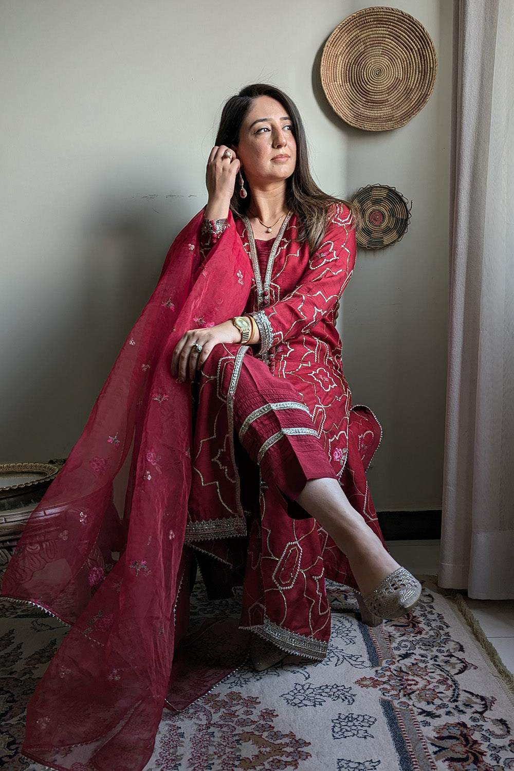 3 Piece - Embroidered Korean Silk Suit LFP1131