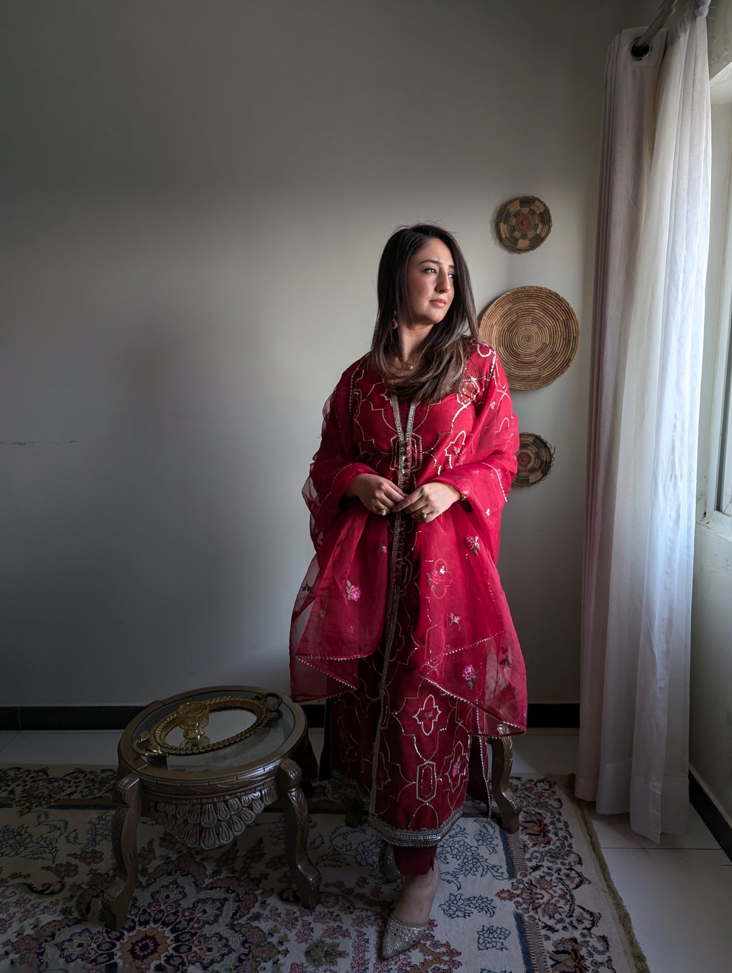 3 Piece - Embroidered Korean Silk Suit LFP1131