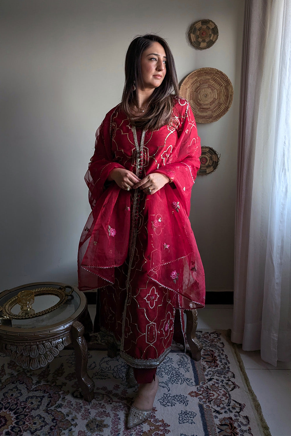 3 Piece - Embroidered Korean Silk Suit LFP1131