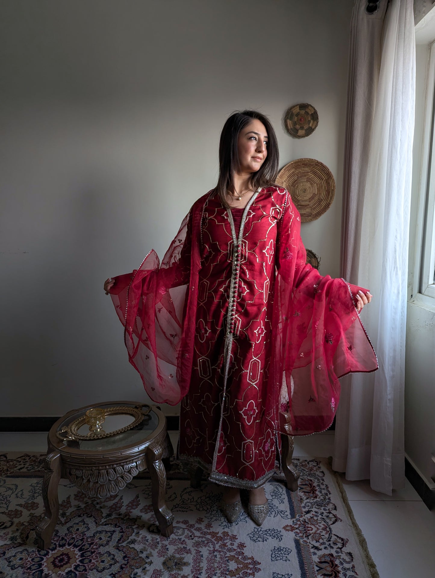 3 Piece - Embroidered Korean Silk Suit LFP1131