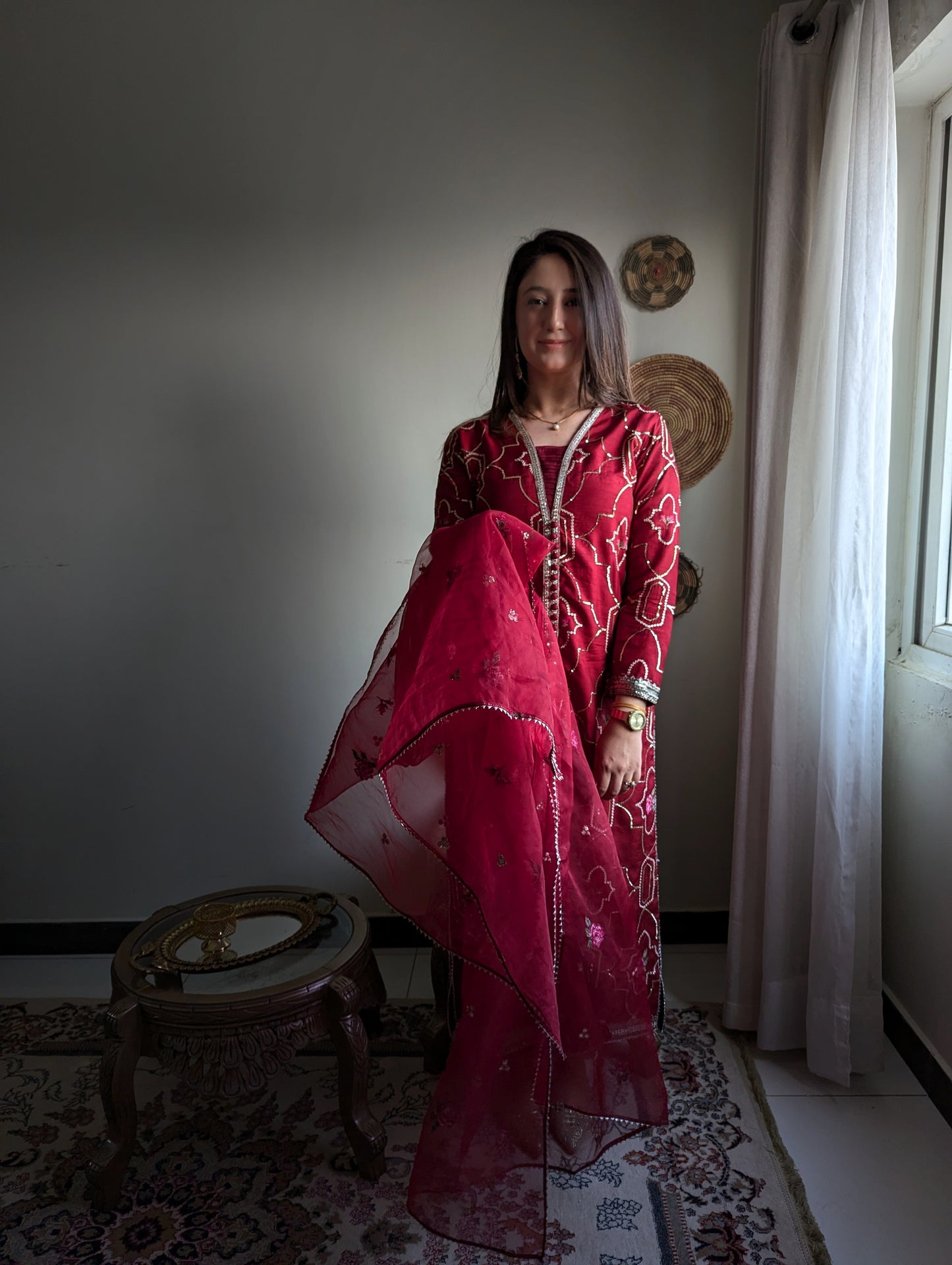 3 Piece - Embroidered Korean Silk Suit LFP1131