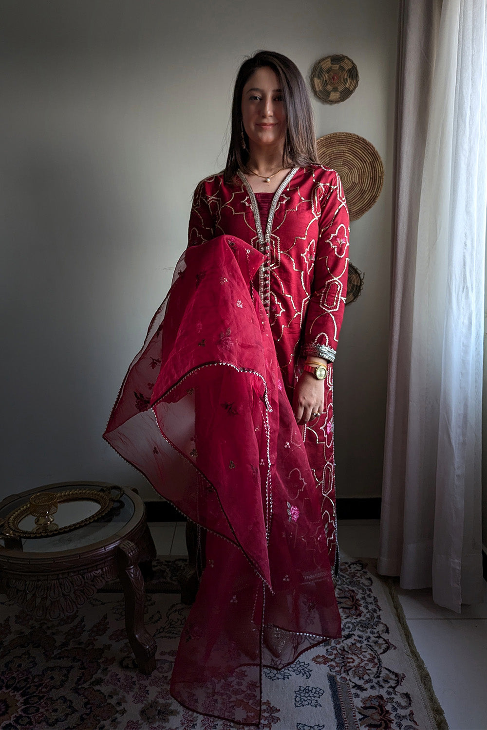 3 Piece - Embroidered Korean Silk Suit LFP1131