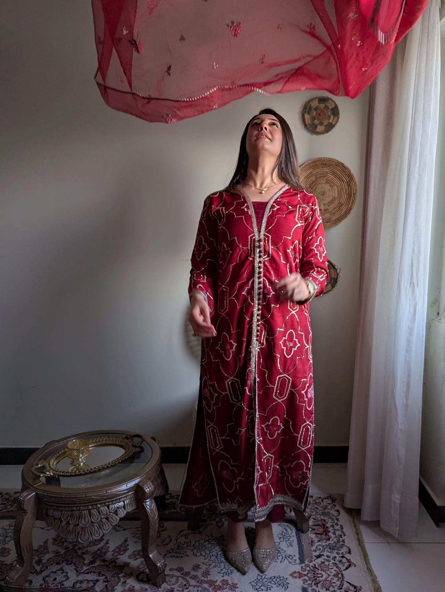 3 Piece - Embroidered Korean Silk Suit LFP1131