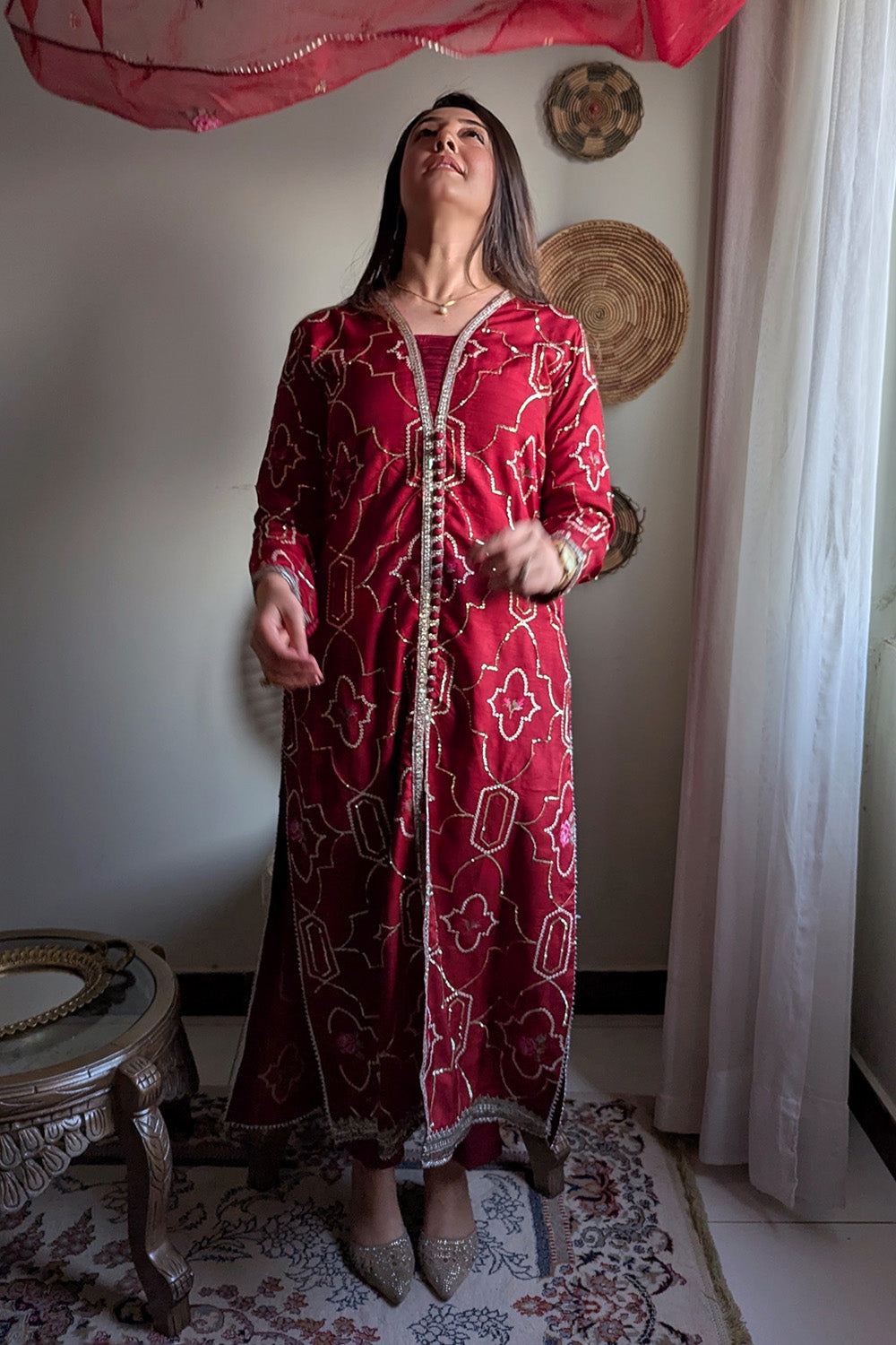 3 Piece - Embroidered Korean Silk Suit LFP1131