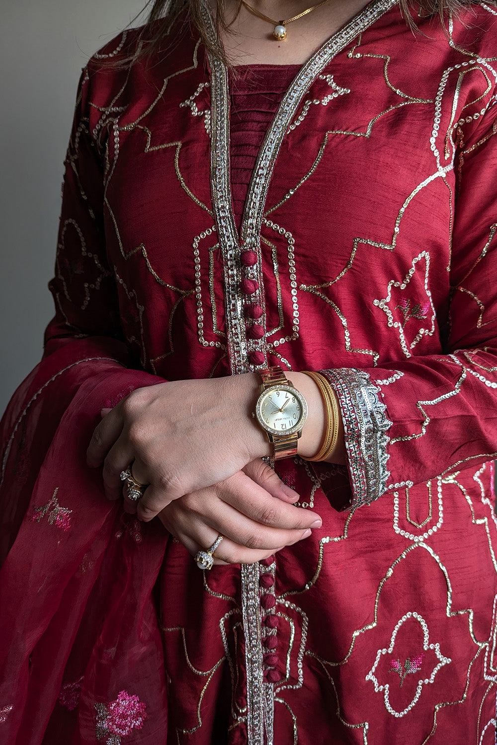 3 Piece - Embroidered Korean Silk Suit LFP1131