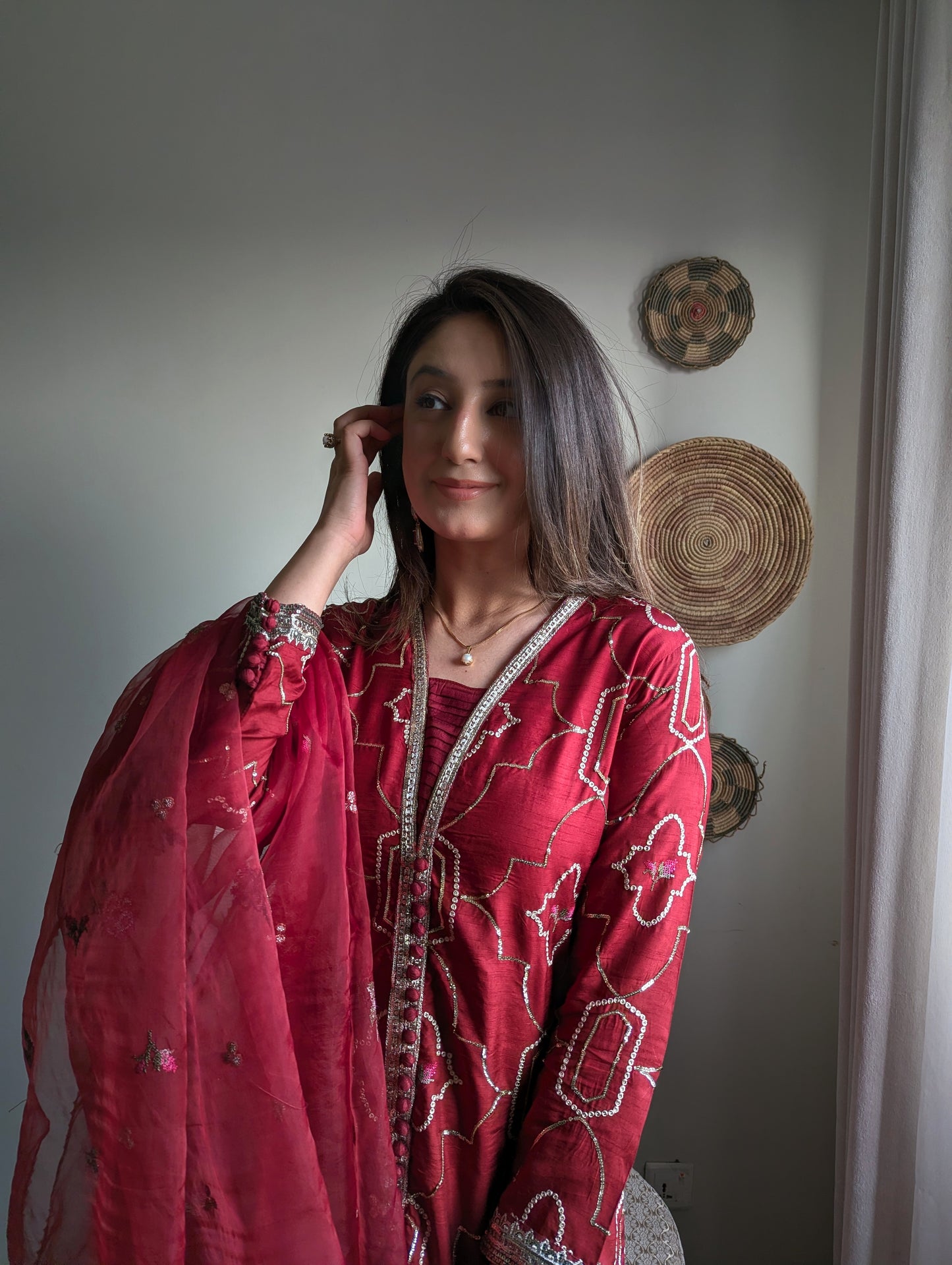 3 Piece - Embroidered Korean Silk Suit LFP1131