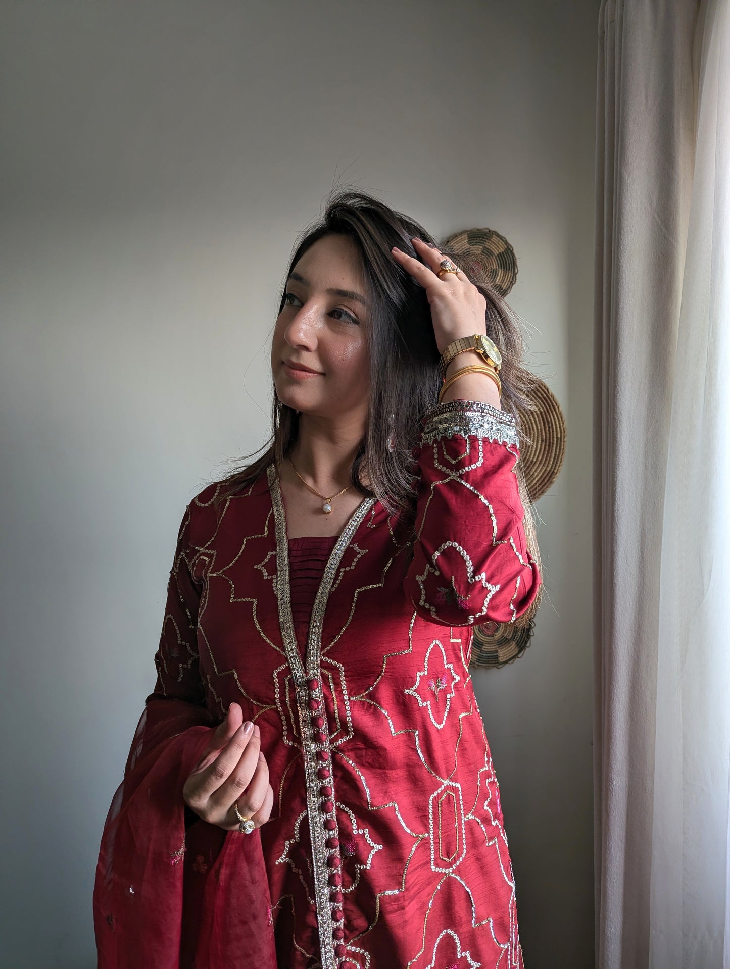 3 Piece - Embroidered Korean Silk Suit LFP1131