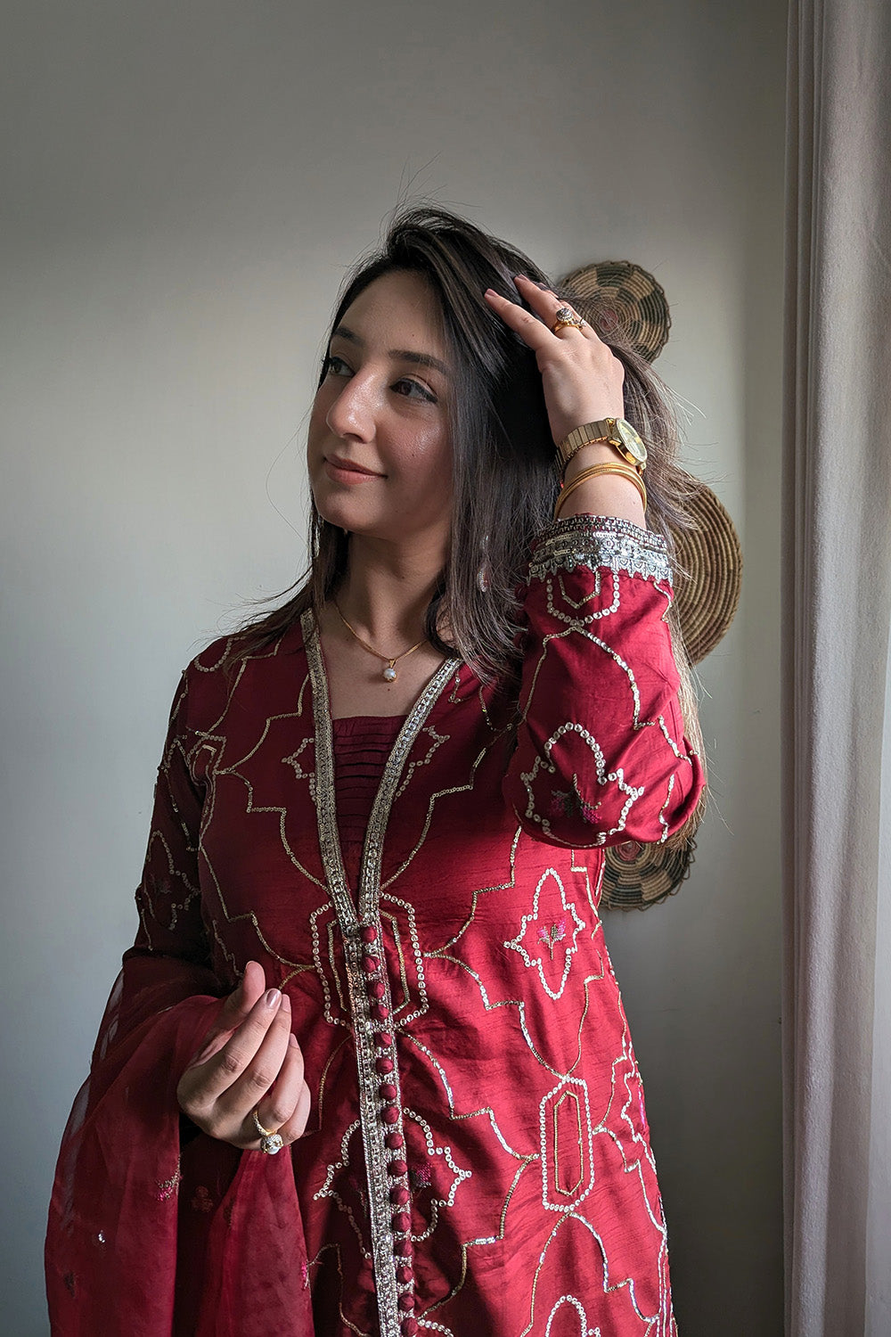 3 Piece - Embroidered Korean Silk Suit LFP1131