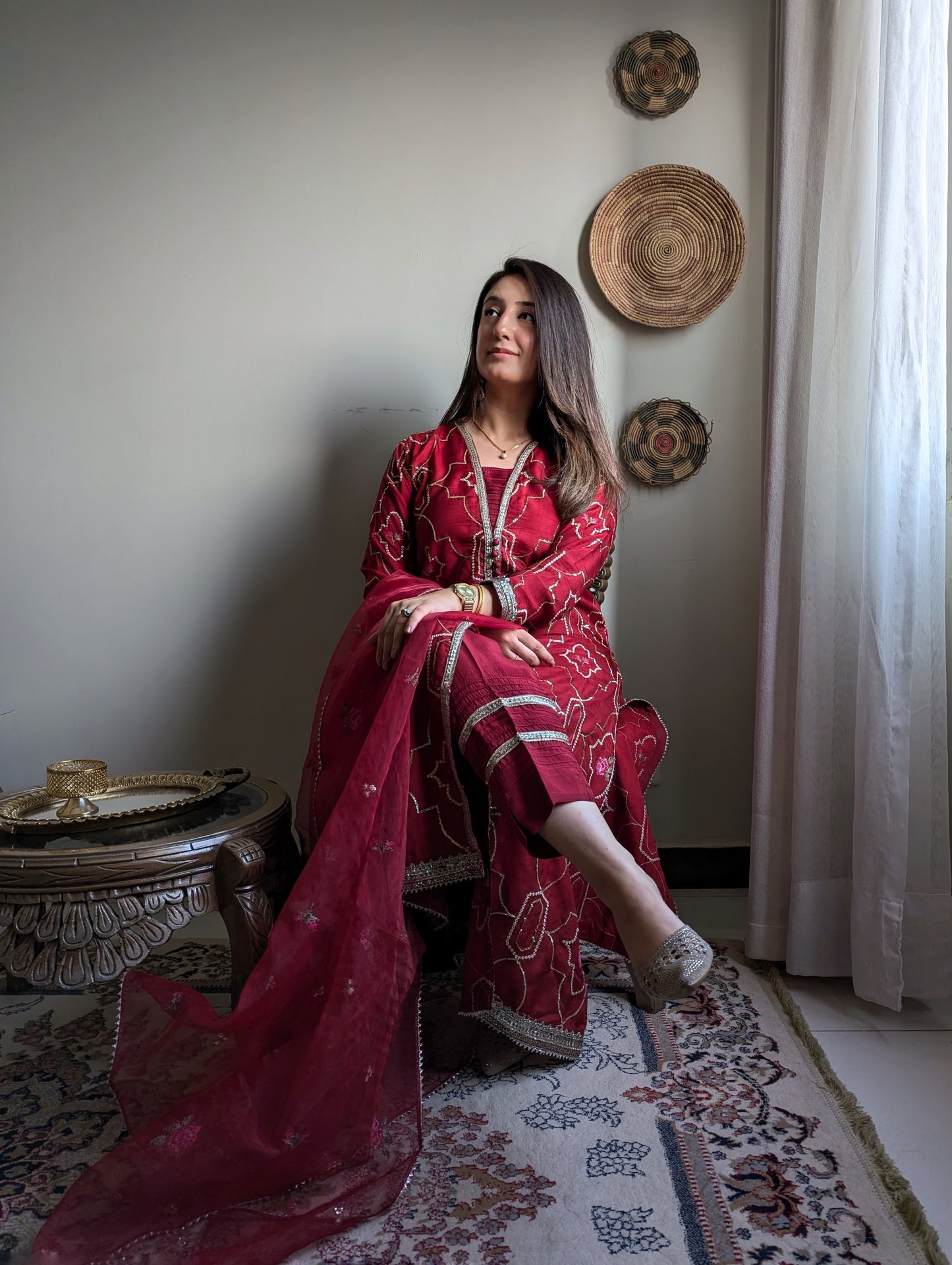 3 Piece - Embroidered Korean Silk Suit LFP1131