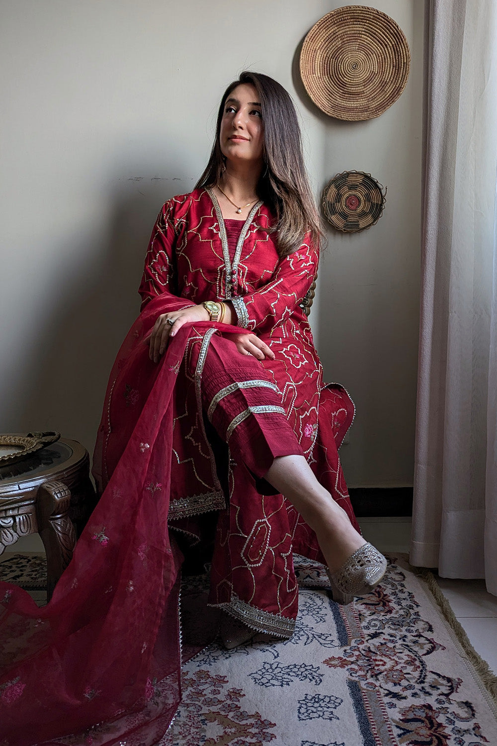 3 Piece - Embroidered Korean Silk Suit LFP1131