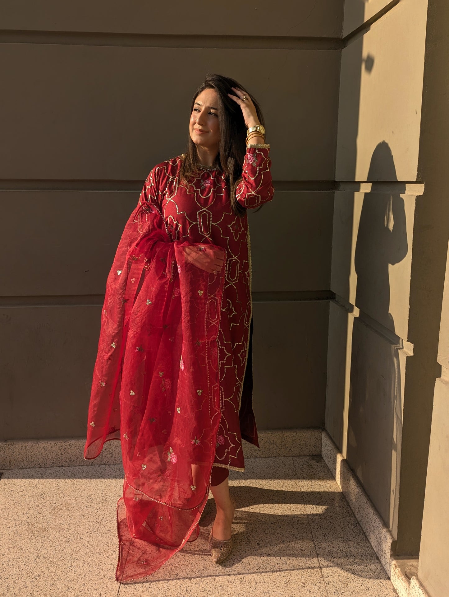 3 Piece - Embroidered Korean Silk Suit LFP1143