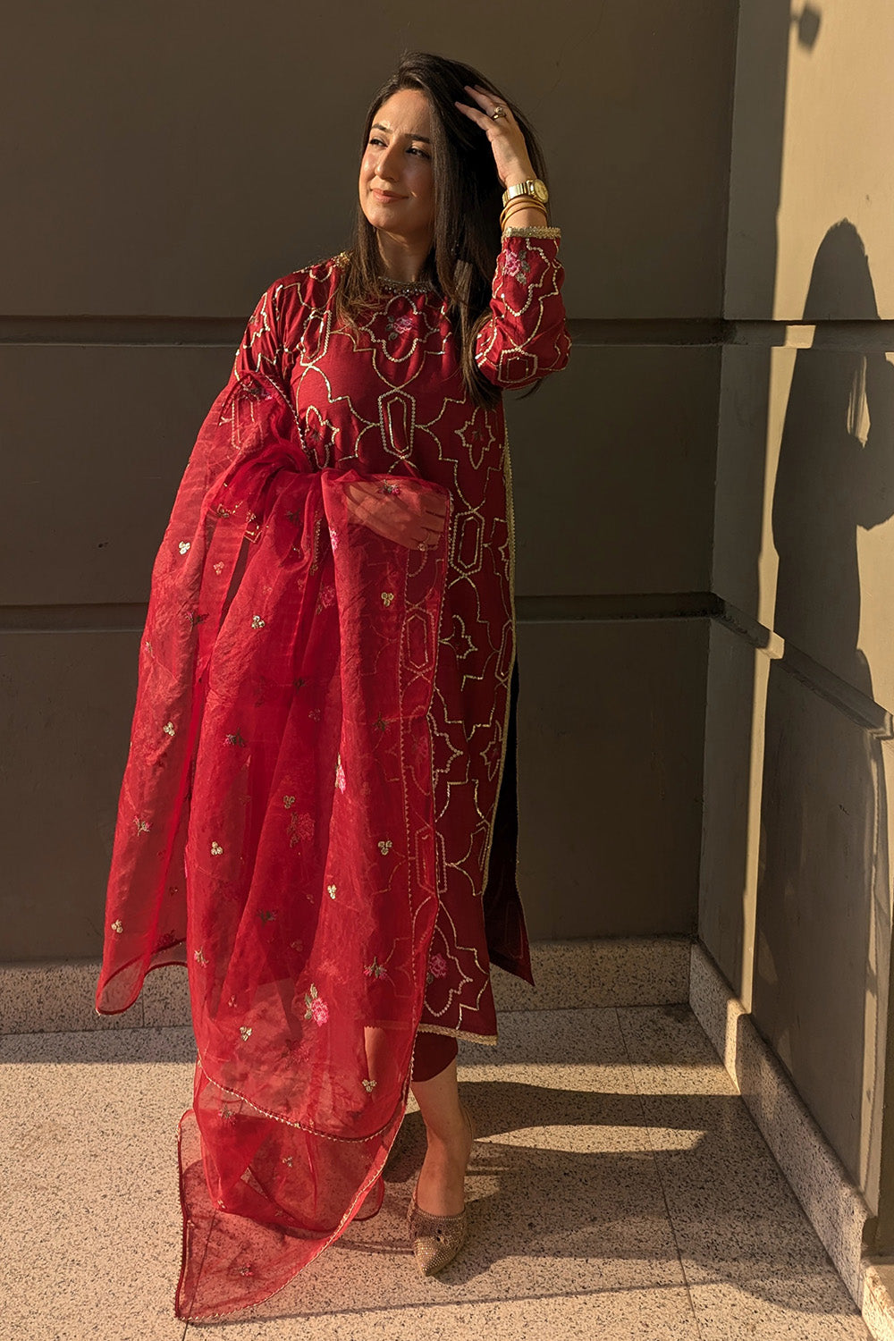 3 Piece - Embroidered Korean Silk Suit LFP1143