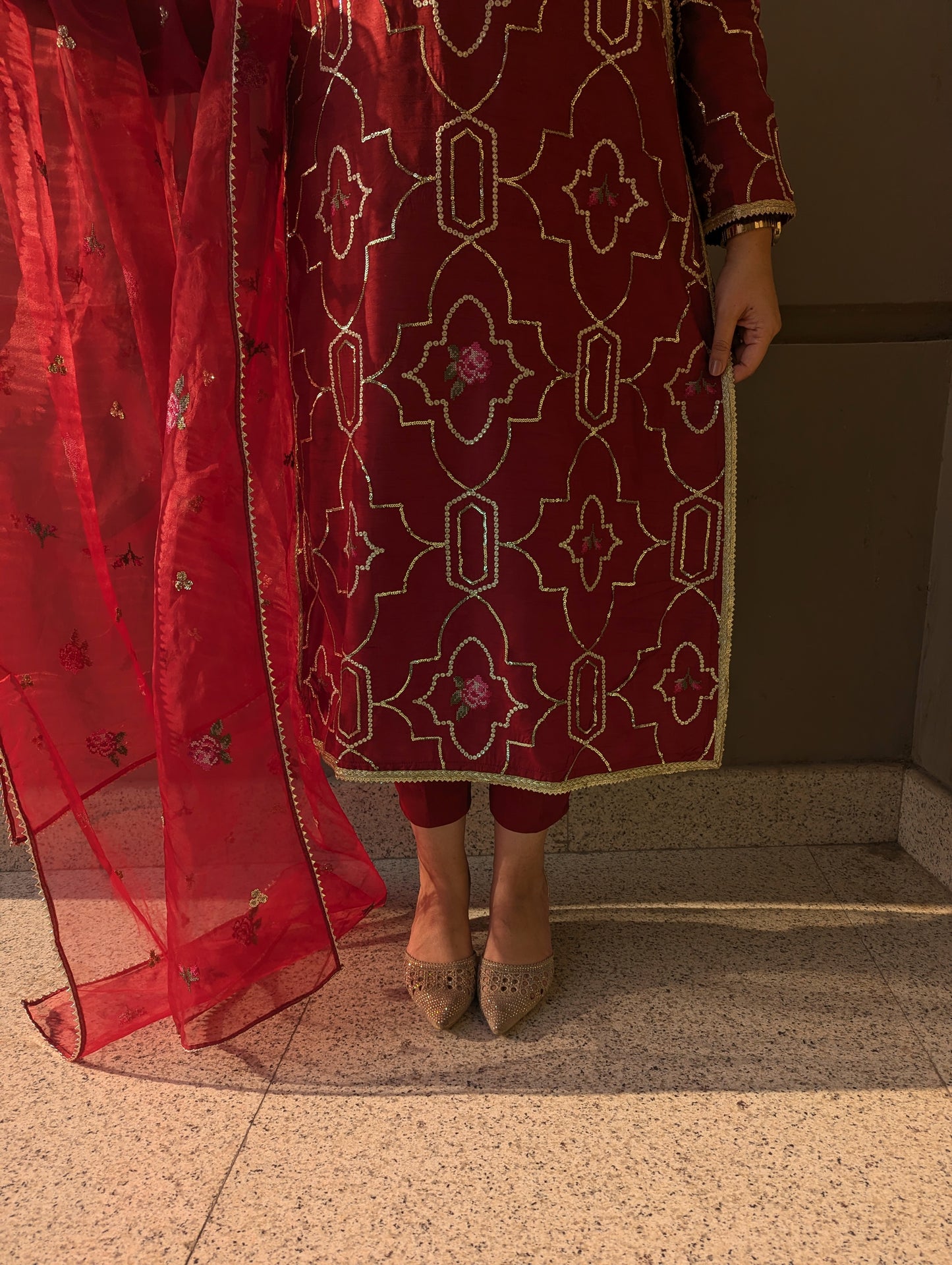 3 Piece - Embroidered Korean Silk Suit LFP1143