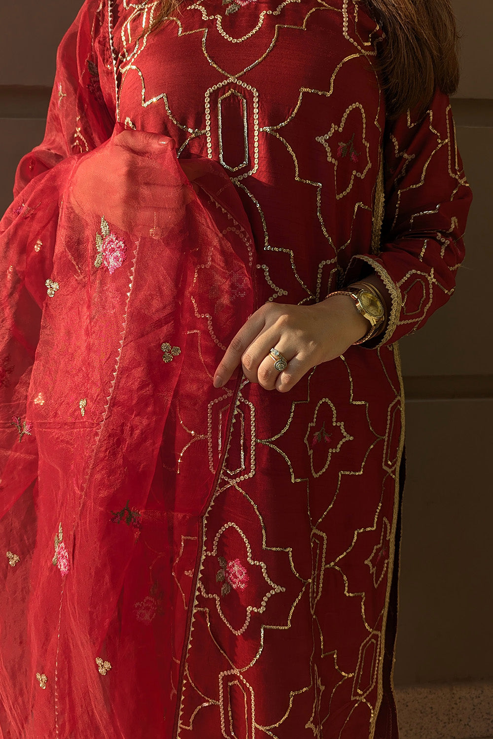 3 Piece - Embroidered Korean Silk Suit LFP1143