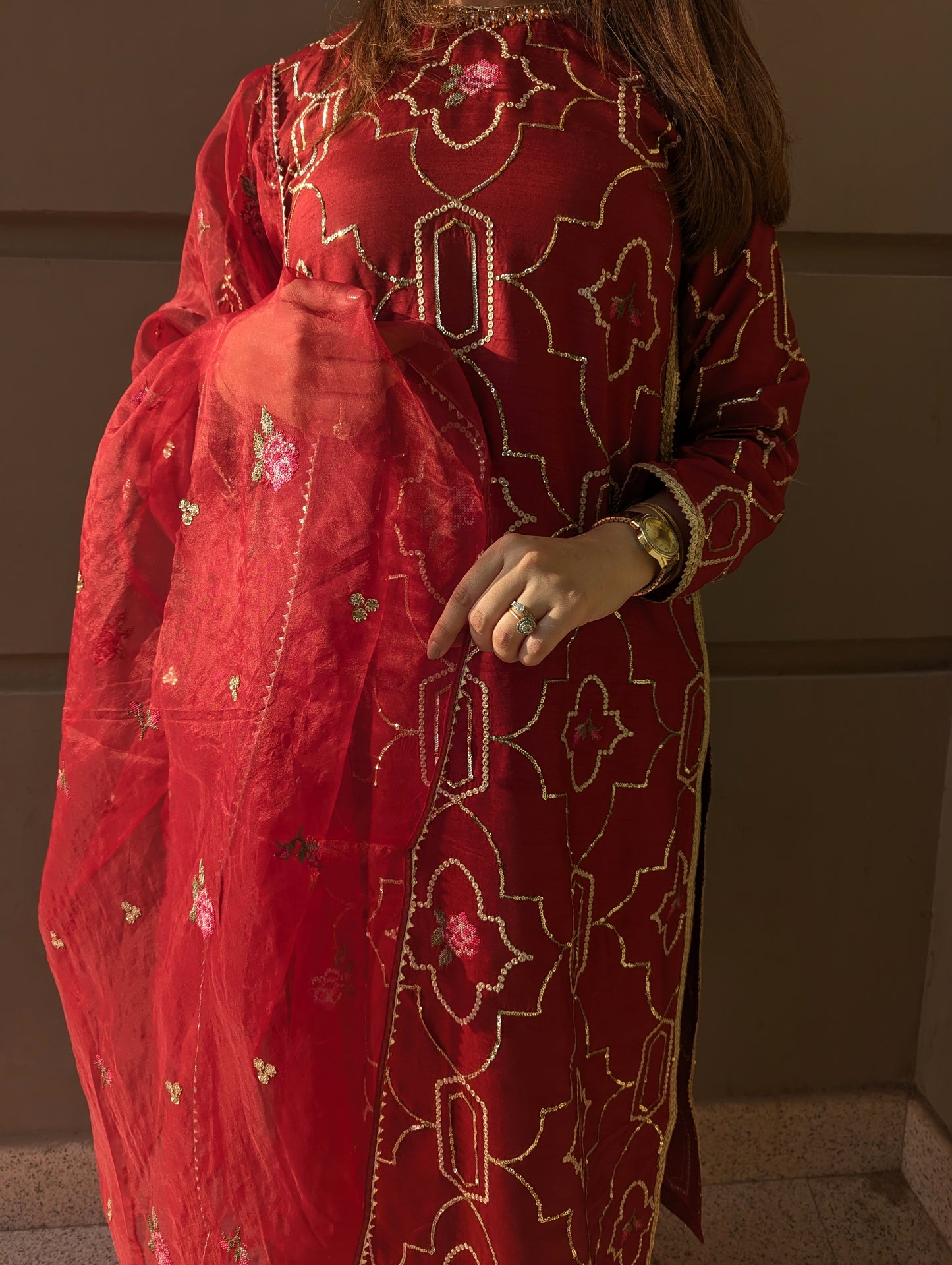 3 Piece - Embroidered Korean Silk Suit LFP1143