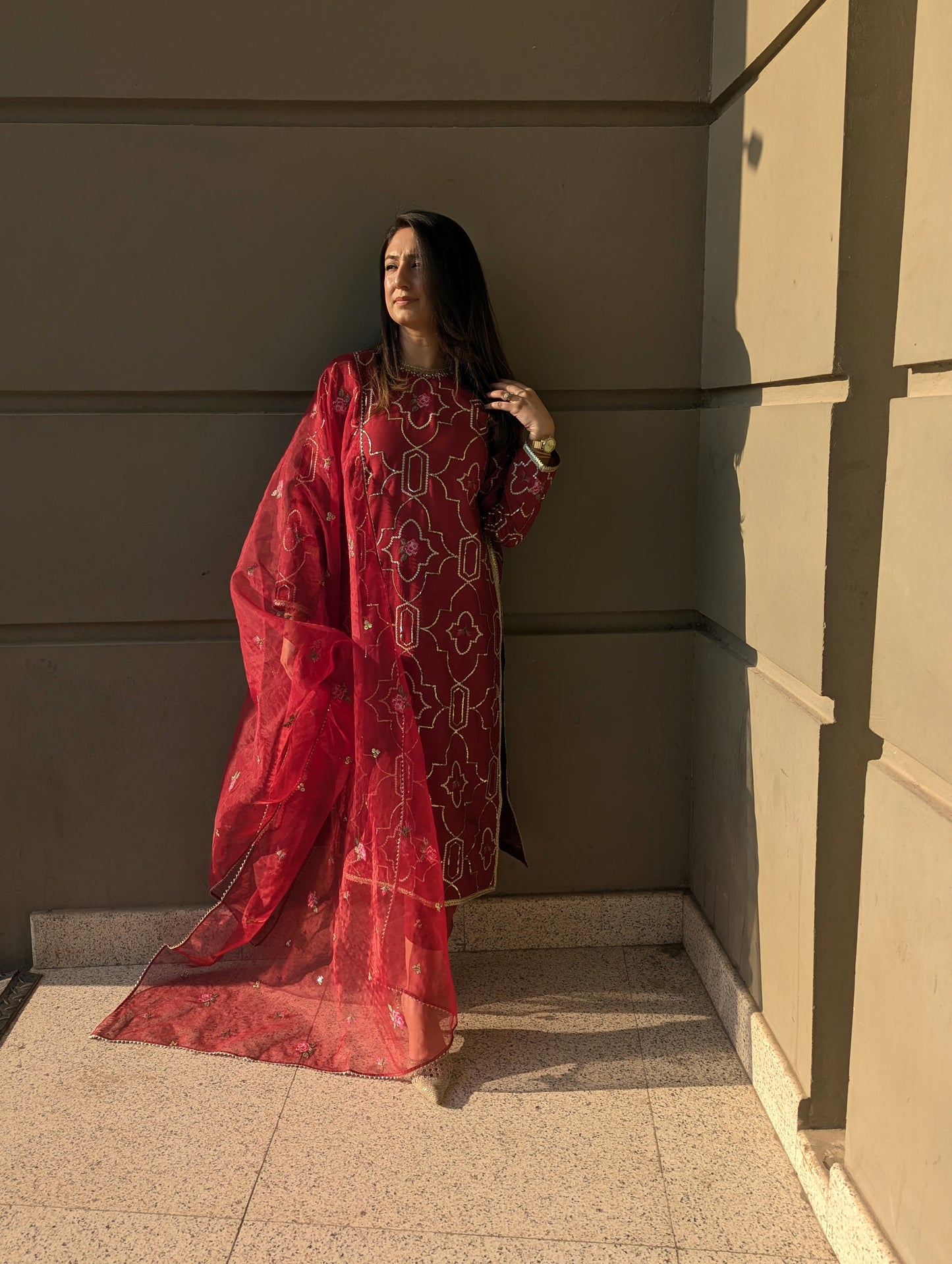 3 Piece - Embroidered Korean Silk Suit LFP1143