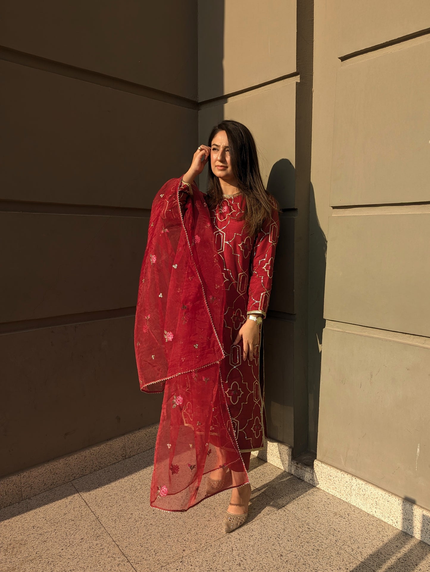 3 Piece - Embroidered Korean Silk Suit LFP1143