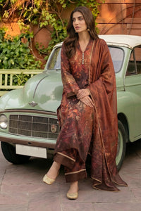 3 Piece - Embellished Printed Shamoz Silk Suit LFP1163